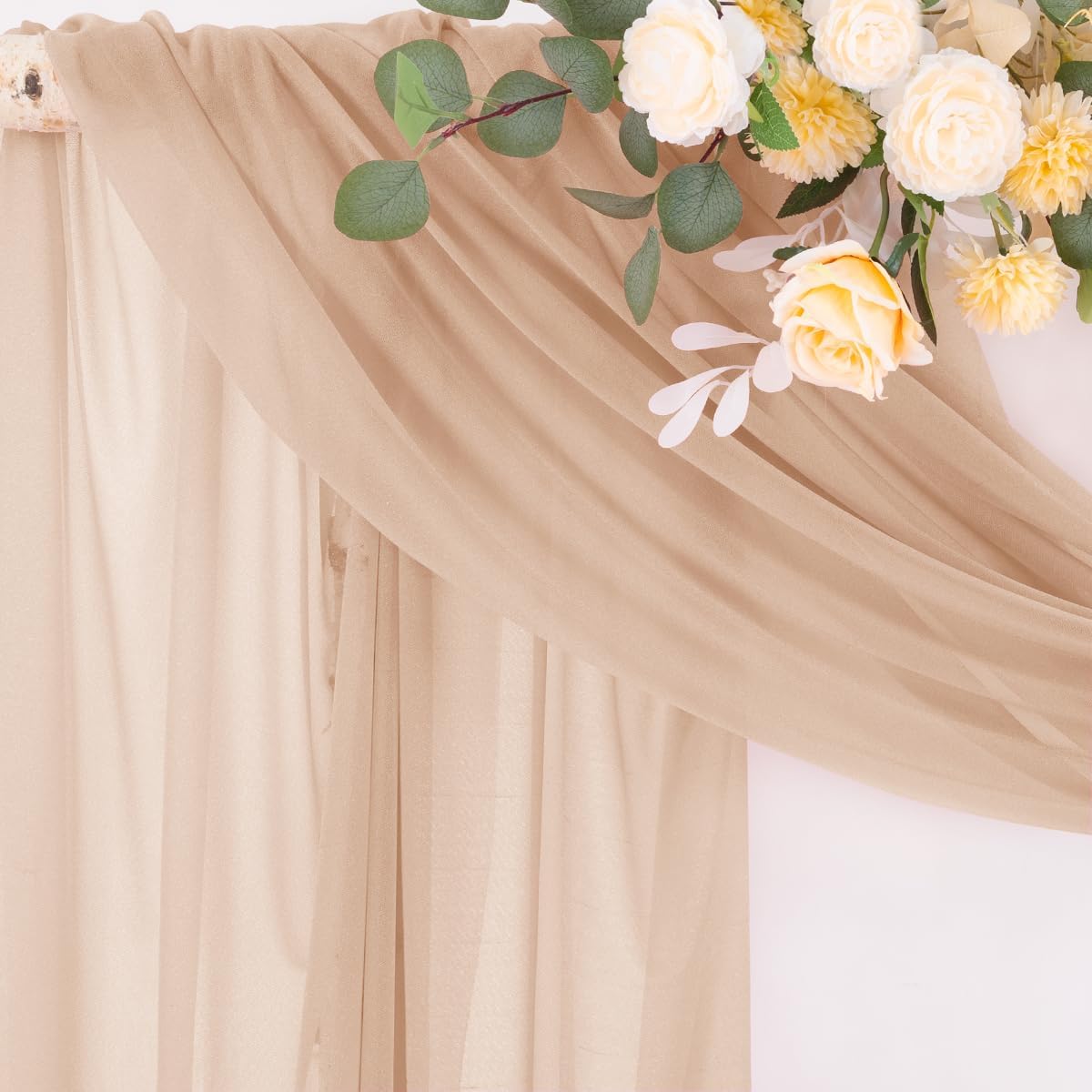 Socomi Wedding Arch Draping Fabric 29" x 20Ft 1 Panel Nude Sheer Outdoor Curtain Drapes Extra Long for Bridal Baby Shower Ceremony Birthday Party Decor