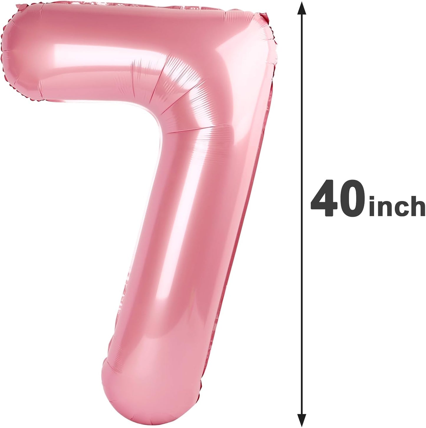 Pearlescent Pink Number 7 Birthday Balloon 40 Inch, Digital Balloons for 7 17 27 70 77 Party Celebration Decorations Supplies, Mylar Foil Numbers Balloon for Seven Wedding Anniversary