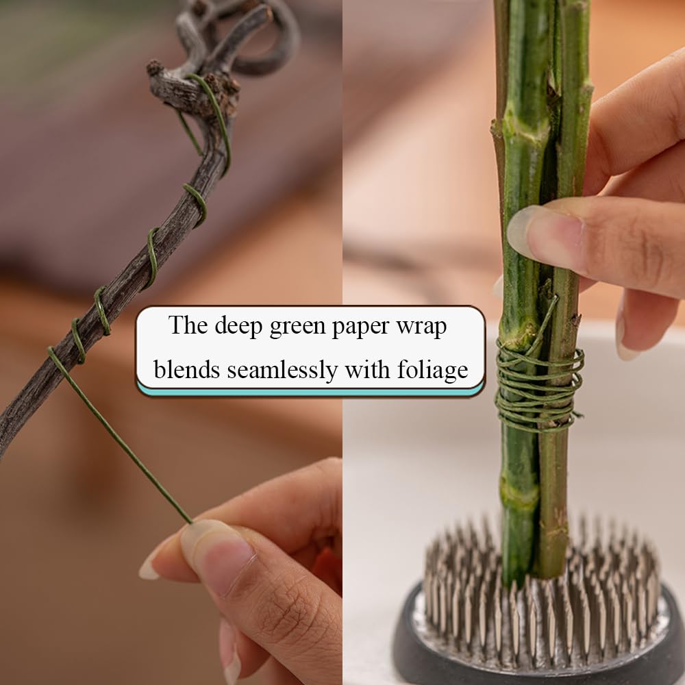 HAHIYO 18Gauge Dark Green Paper-Wrapped Metal Floral Wire 14 Inches(36cm), 70 Pack Flexible Paddle Wires Florist Wire Garden Wires for Craft Christmas Wreath Flower Arrangement Bouquet Wedding DIY