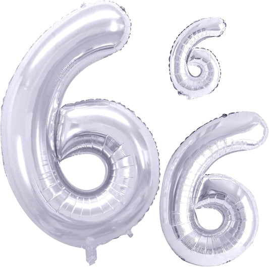GOER Silver Foil Balloons Number 6,Huge Number Balloons for 6th Birthday Party Supplies Anniversary Decorations(3 pcs,42 inch,32 inc,16inch)