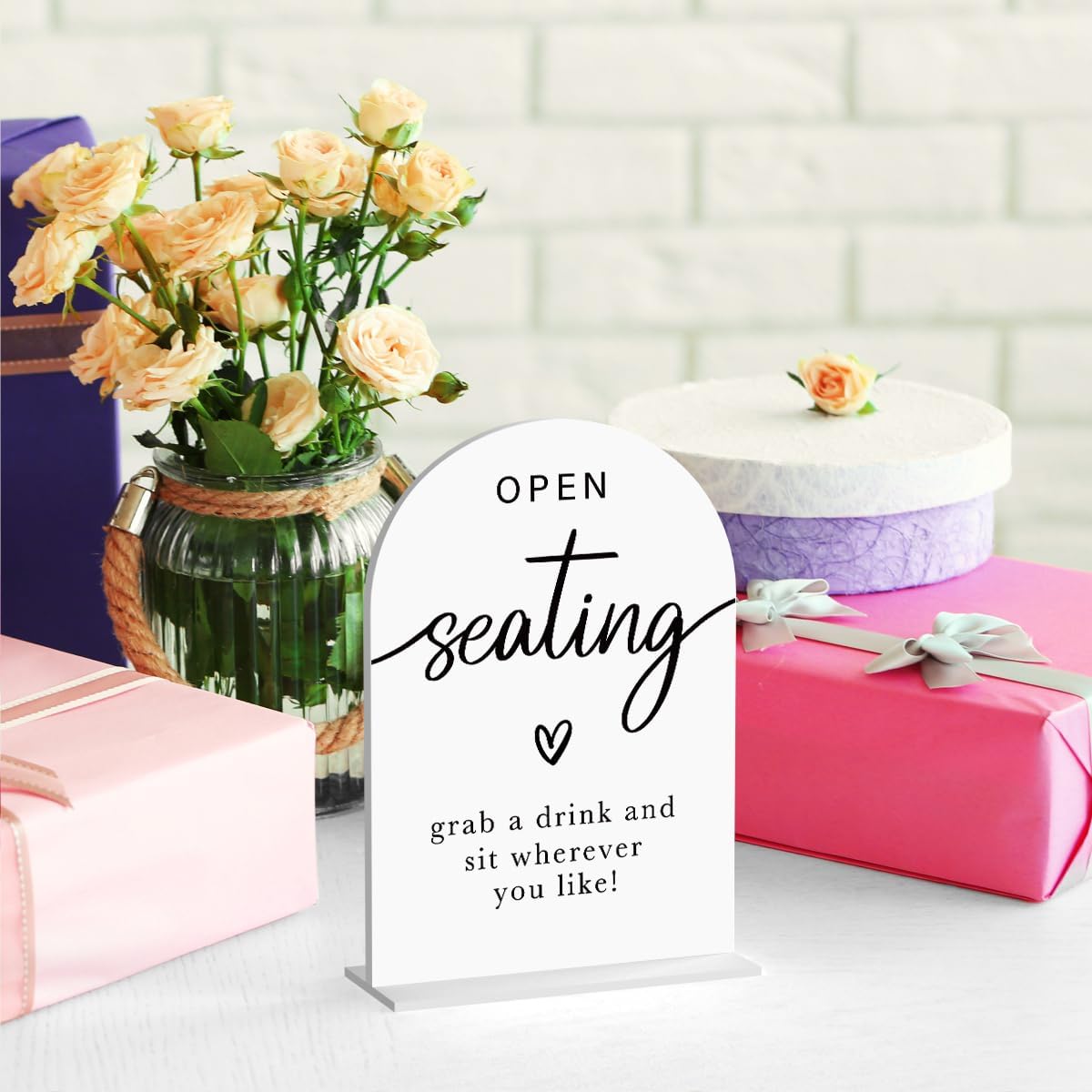 Acrylic Wedding Sign Wedding Signs for Ceremony Open Seating Sign for Wedding Modern Calligraphy Arch Acrylic Table Top Sign for Wedding Reception and Event Party Table(white）