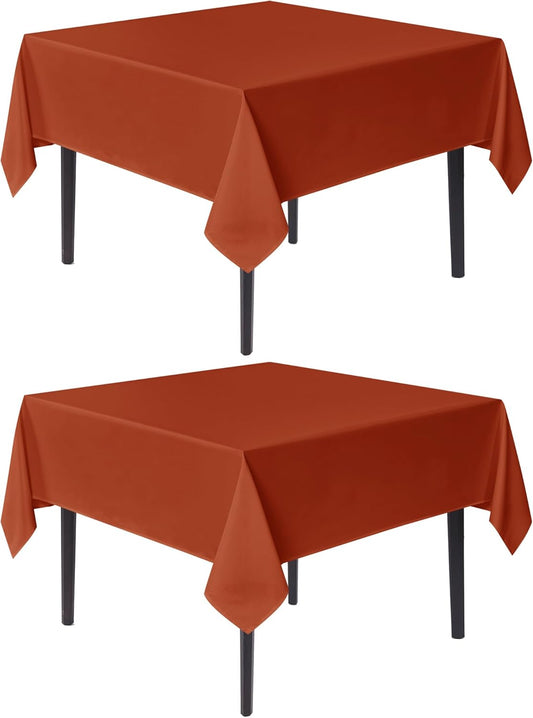 sancua Thanksgiving Square Tablecloths 85x85 Inch Rust, 2 Pack Fabric Fall Table Cloth for Square or Round Tables, Burnt Orange Washable Polyester Table Cover for Dinner, Holiday Party, Display Tables