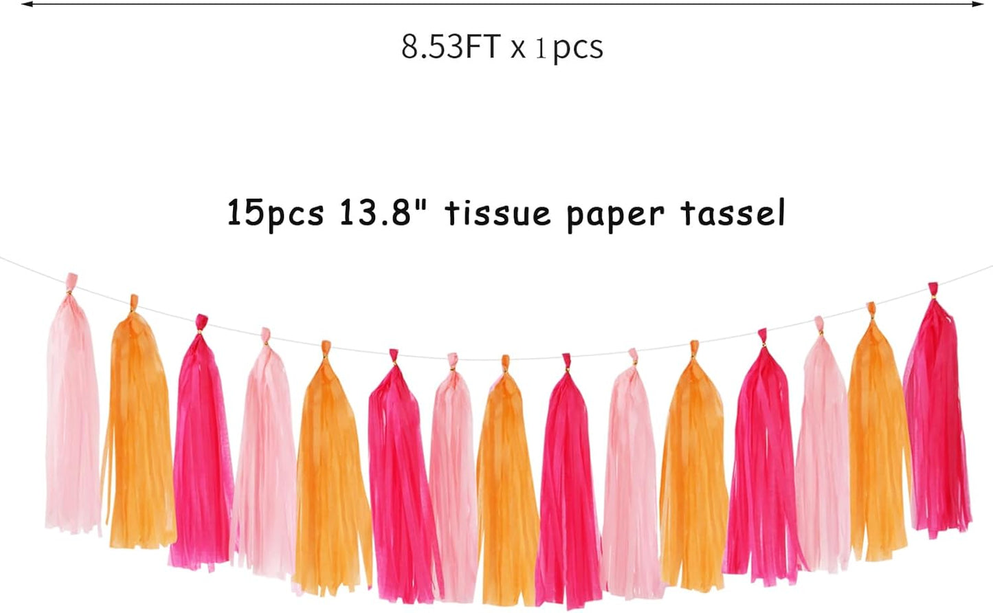 Hot-Pink Orange Fall Party-Decorations Tassel-Garland - 15pcs Groovy Baby-Shower Birthday Wedding Bridal Tassel, Autumn Thanksgiving Banner Streamers, Engagement Bachelorette Sunset Decor Panduola