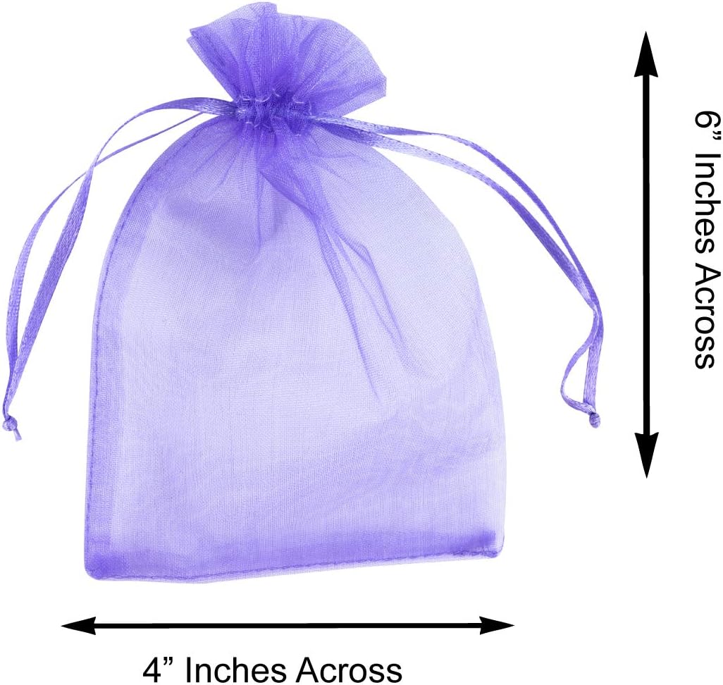 Super Z Outlet 100 Pack 4x6 Inch Mini Sheer Drawstring Organza Transparent Bags Jewelry Sack Pouches for Wedding, Party Decorations, Arts & Crafts Gifts (Purple)