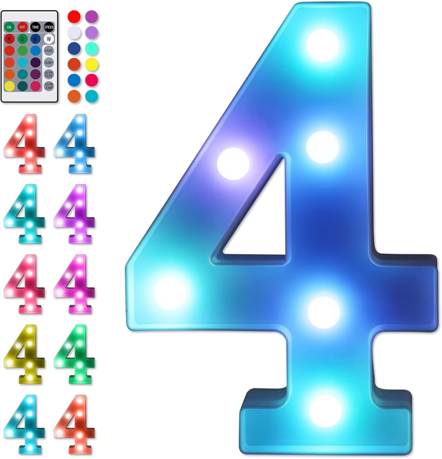 Foaky Colorful LED Number Lights with Remote, Light Up Number Sign for Night Light Wedding/Birthday Party Battery Powered Christmas Lamp Home Bar Decoration (4)