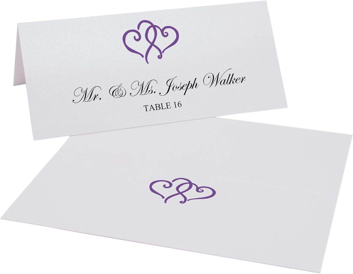 Linked Hearts Printable Place Cards, Purple (Choose Color), Set of 60 (10 Sheets), Laser & Inkjet Printers - Wedding, Party, Dinner, and Special Events - Made in the USA