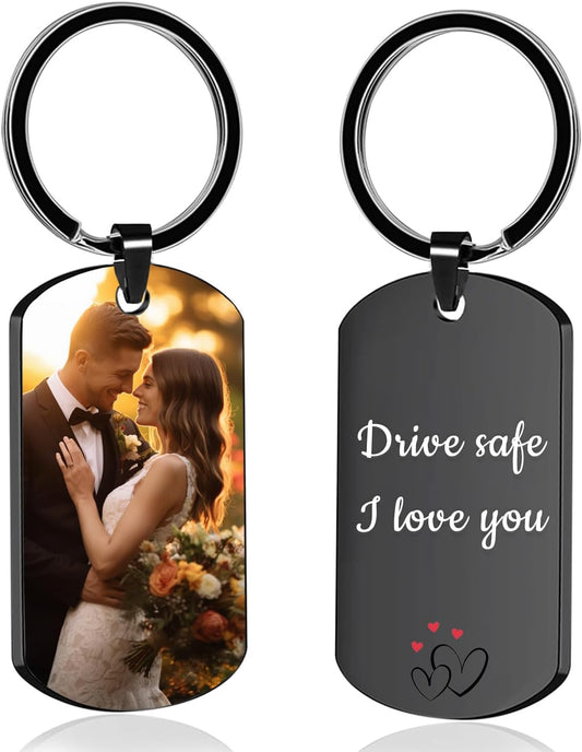 Custom Keychain with Picture, Personalized Keychain with Engraving Photo/Text for Dad, Mom