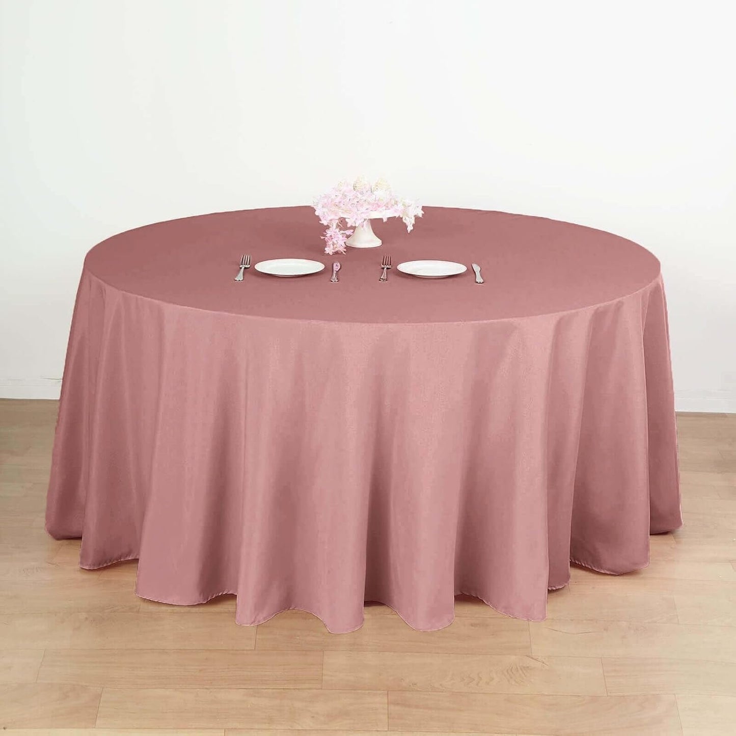 Efavormart Round Tablecloth, 132 Inch Stain & Wrinkle Resistant Washable Table Cloth, Decorative Polyester Fabric Table Cover for Banquet, Wedding, Dining- Dusty Rose
