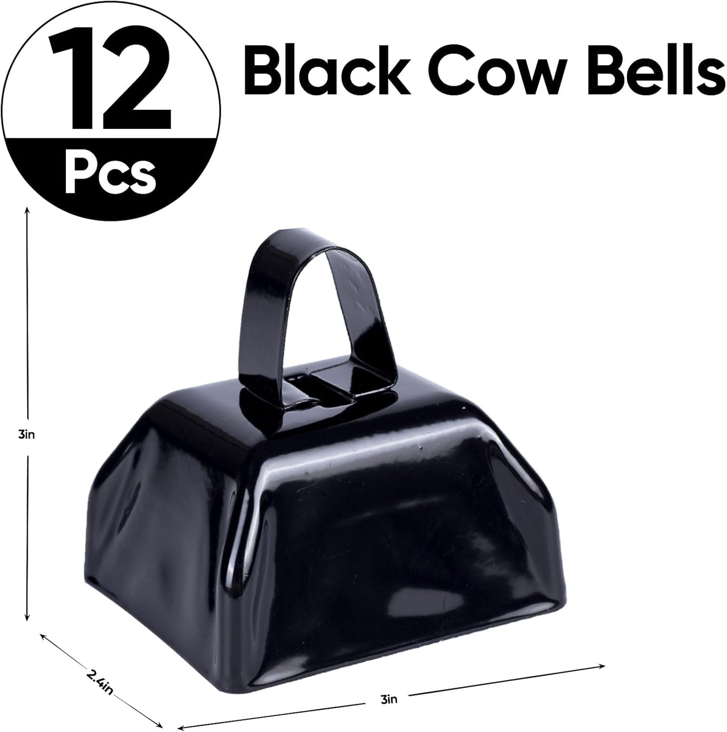 Cow Bells Noise Makers Cheering Bell: 12 Pcs Metal Cowbells with Handle for Sporting Events - Small Loud Bell Bulk Hand Percussion for Football Games Graduation Weddings-Black