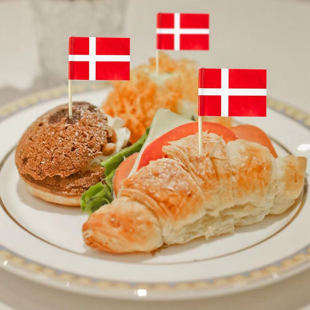 Denmark Flag Danish Flag, Small Mini Denmark Toothpick Flags for Food, Cupcakes, Cocktails, Appetizers, Bar Party Decorations