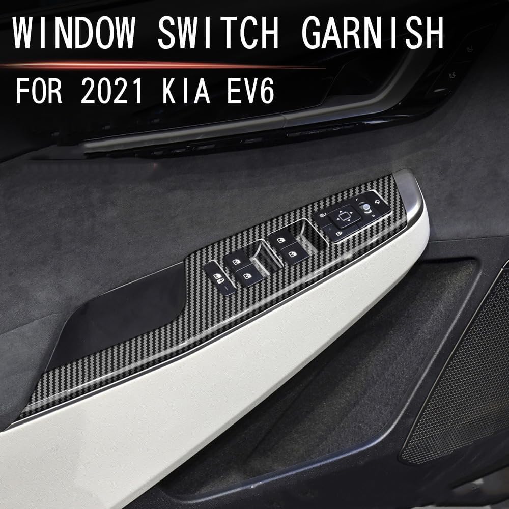4pcs Carbon Fiber Style Front Rear Doors Window Glass Lift Switch Panel Cover Decorative Sticker Protection Car Interior Accessories for 2021-2025 KIA EV6 KT16