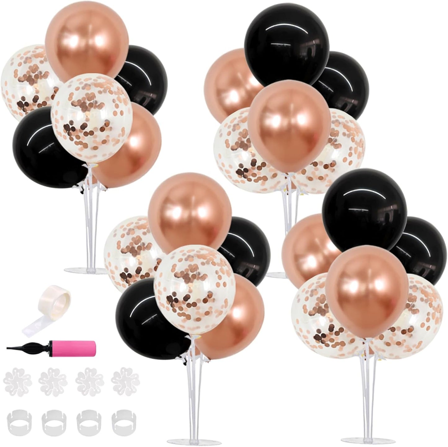 TONIFUL Black and Rose Gold Balloon Centerpieces for Table,Balloon Stand Kit for Bridal,Shower,Graduation,Wedding,Girl Party Decorations,New Year,Anniversary,Birthday Decorations for Women(4 Set)