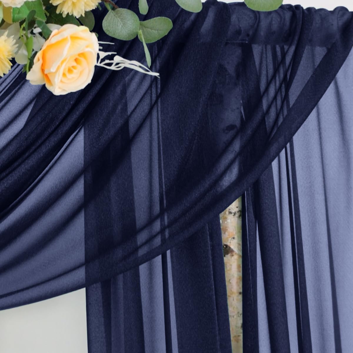 Fall Navy Blue 2 Panels Wedding Arch Draping Fabric 29" x 20Ft Sheer Drapes Outdoor Curtain for Wedding Party Baby Bridal Shower Arch Ceiling Backdrop Decor