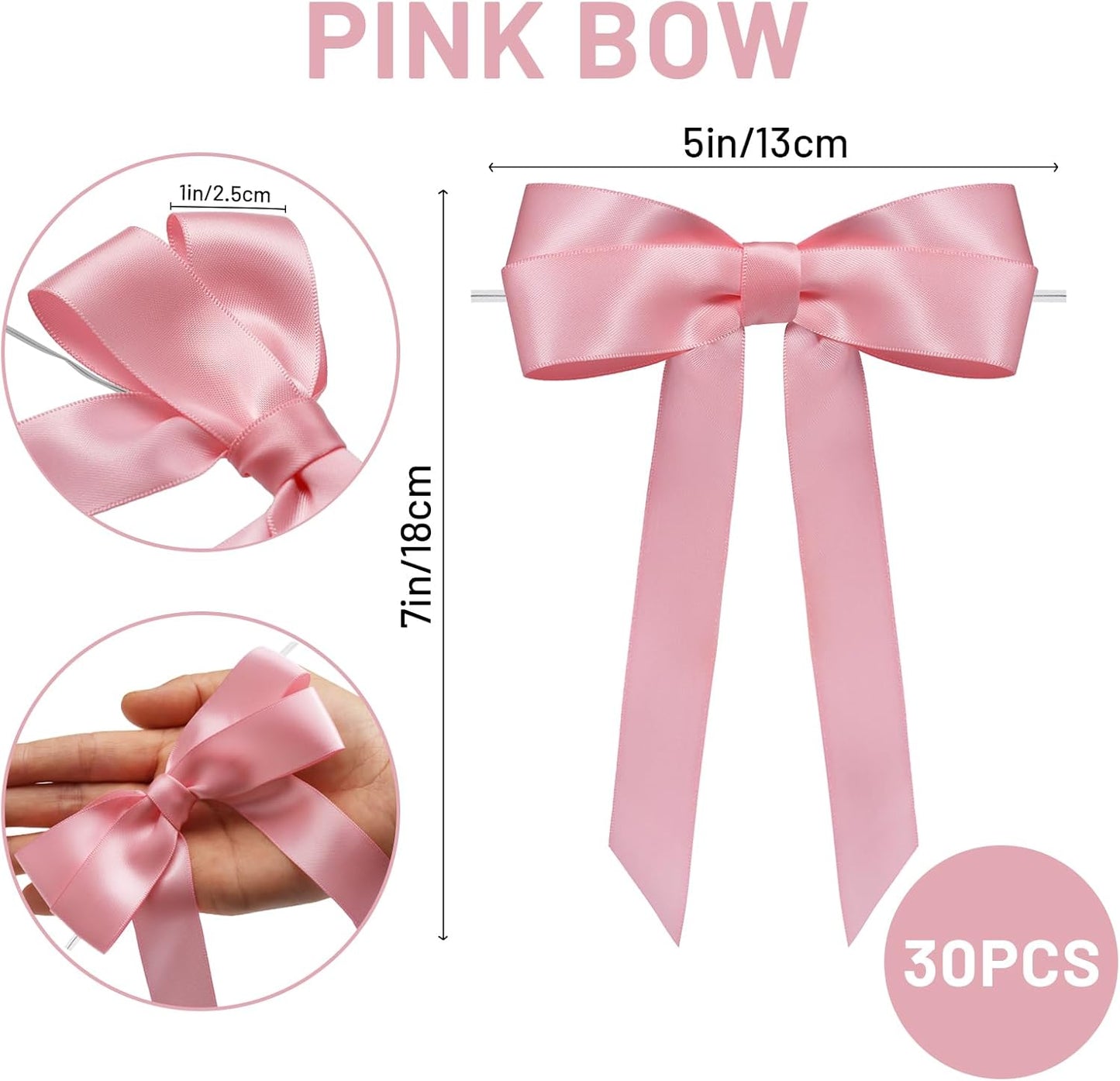 Pink Bows for Gift Wrapping, 5'' X 7'' Satin Gift Bows for Birthday, Wedding, Party, 30 Pcs