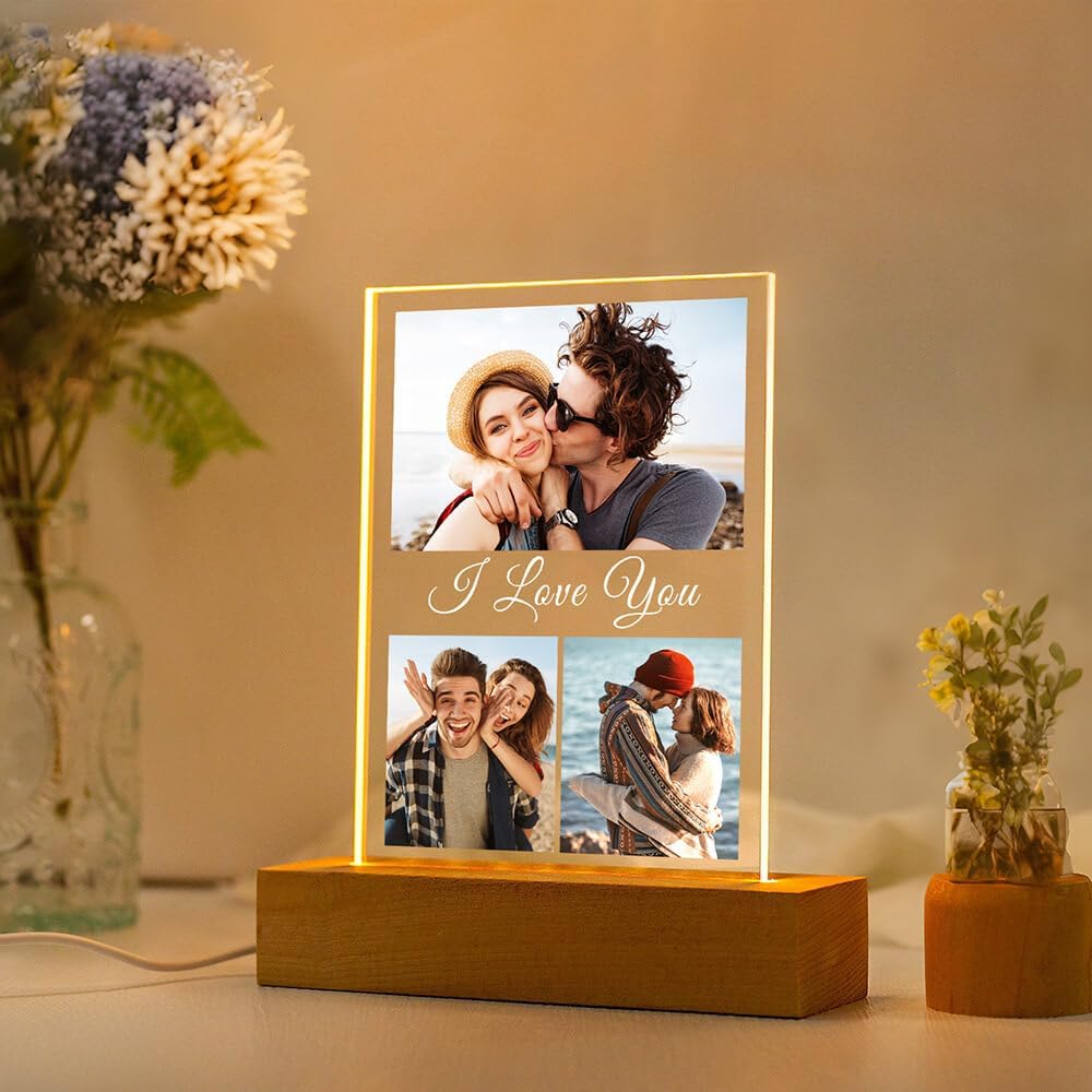 Personalized Anniversary Couple Gifts for Women & Men, Custom Picture Frames with Photo, Personalized Photo Frame with Night Light, Custom Birthday Gifts for Her Him Girlfriend Boyfriend