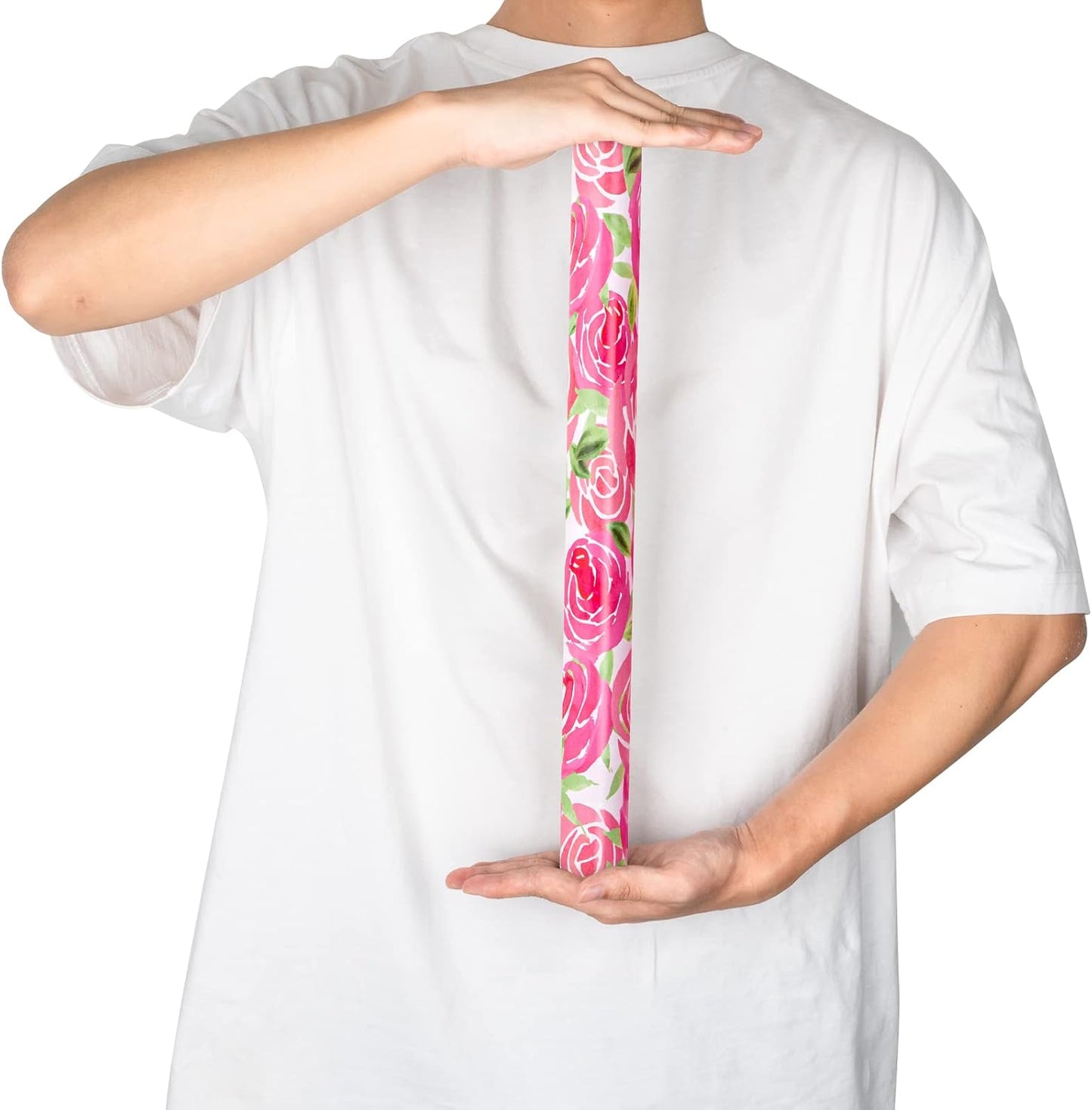 RUSPEPA Reversible Wrapping Paper Roll - Mini Roll - Watercolor Style Pink Rose and Stripe Pattern Great for Mother's Day, Birthday, Party, Wedding and More - 17 Inches X 32.8 Feet