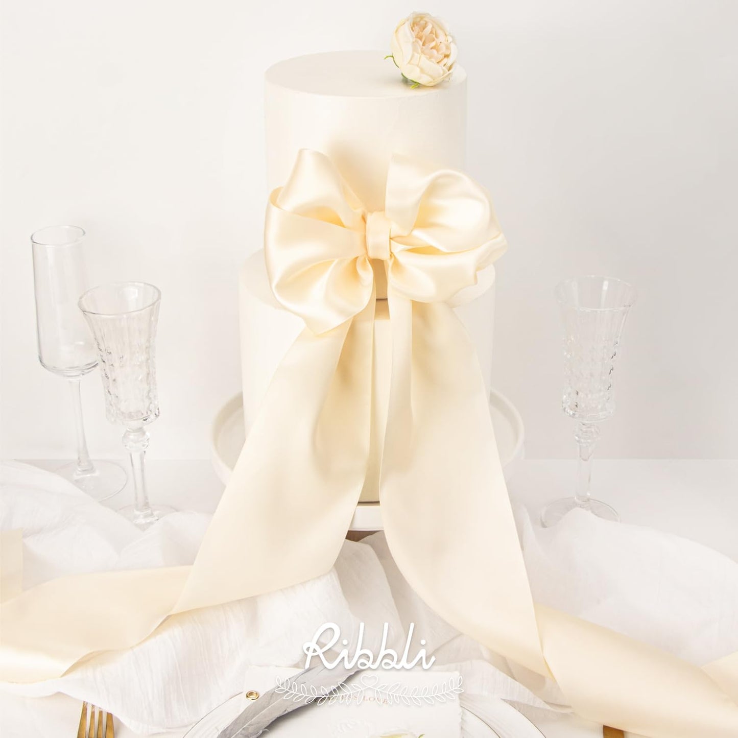 Ribbli Cream Satin Ribbon 4 Inch Wide Cream Ribbon for Wedding Chair Sash Grand Opening Ceremony Big Bows Gift Wrapping Floral Crafts Cake Decor-Double Faced Satin Continuous 10 Yards