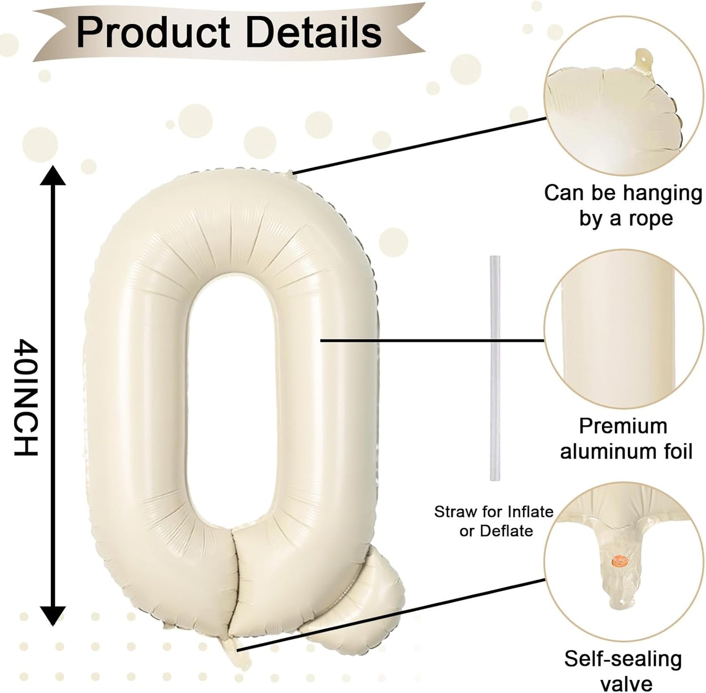 40 Inch Letter Balloons Q, Big Custom A-Z Alphabet Foil Name Balloon Cream White, Self Inflating Beige Customize Helium Balloon Letters Q for Women Girls Birthday Bride Baby Shower Party Decorations