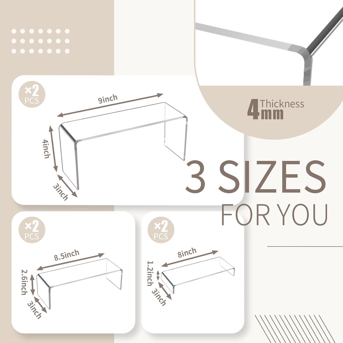 Acrylic Display Risers, 6pcs Clear Display Stand Rectangular Stands Showcase Collectibles Display Shelf for Dessert Cupcake Figures Jewelry Perfume(Clear-6pcs)