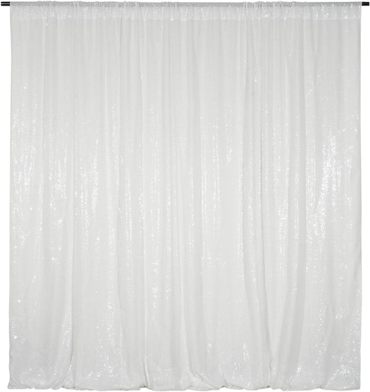 Poise3EHome White Sequin Backdrop, 8FT x 10FT Sequin Photography Backdrop Curtain for Party Decoration