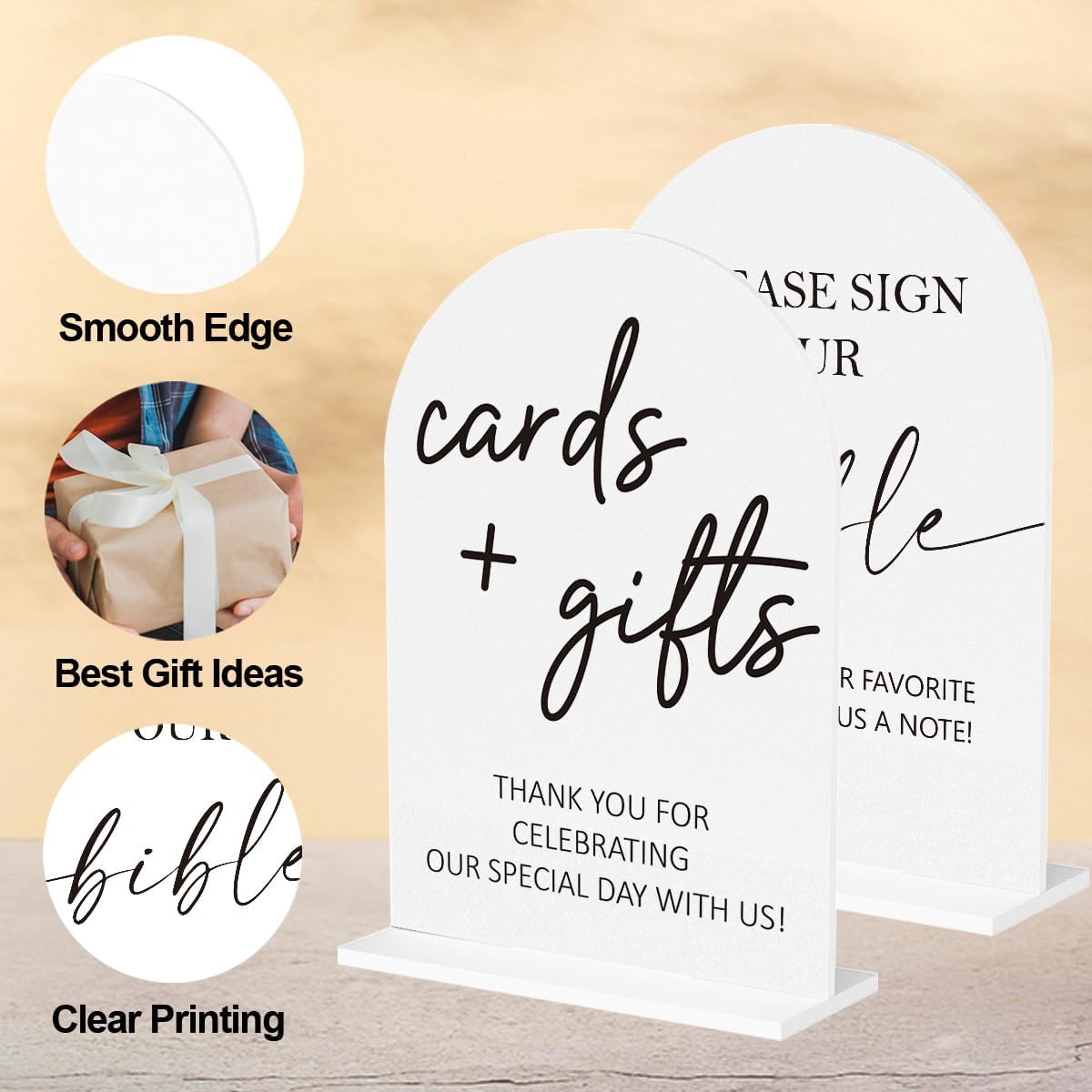 2Pcs Sign Our Bible Wedding Sign Cards and Gifts Signs for Wedding Engagement Party Bridal Shower Baby Shower Table Desk Acrylic Decor