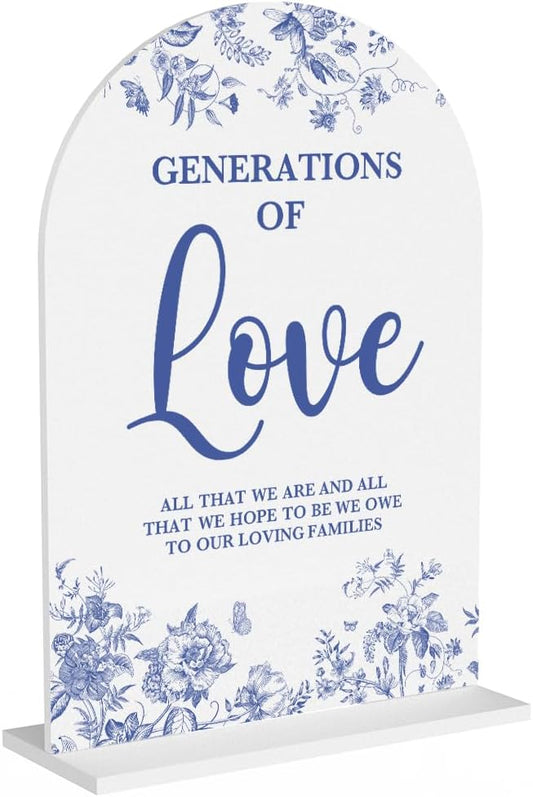 Acrylic Wedding Signs, Dusty Blue Wedding Decor, Blue Weddings Decor, Generations of Love Signs for Reception, Modern Calligraphy Arch Acrylic Table Top Sign for Weddings Parties Dinners (White)