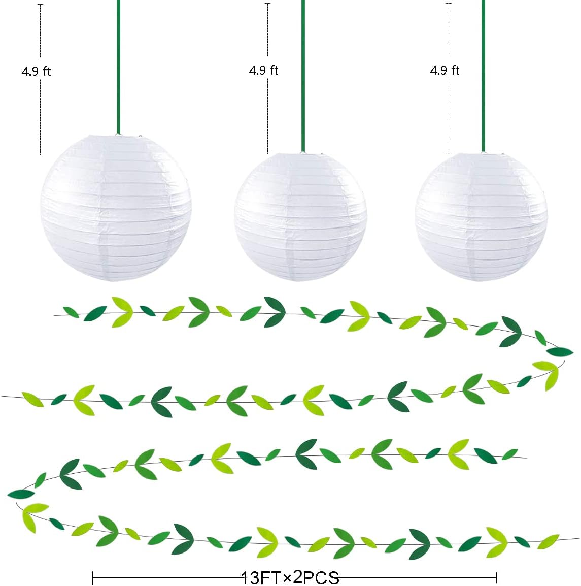 Yellow Green Party Decoration Kit Hanging Paper Fans Lanterns Flowers Pom Pom with 3D Butterfly Green Leaves Garland for Birthday Wedding Engagement Baby Shower Spring Summer Garden Tea Party Decor