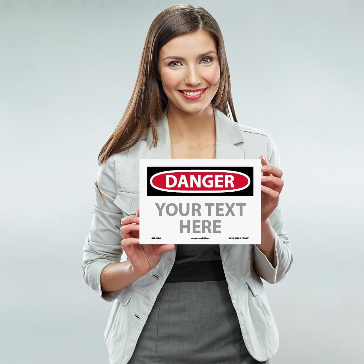 Custom OSHA Style Danger Sign 7" x 10" Adhesive Vinyl Sign, Customizable "Your Text Here", by AccuformNMC Made in USA