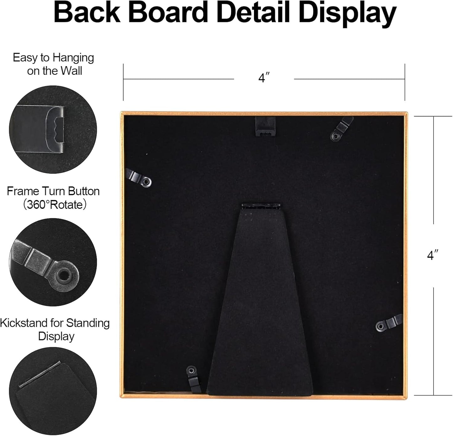 4x4 Picture Frames Gold - Brushed Brass Modern Simple Thin Aluminum Metal Square Photo Frame with HD Real Glass, Display for Tabletop and Wall Collage, 2 Pack