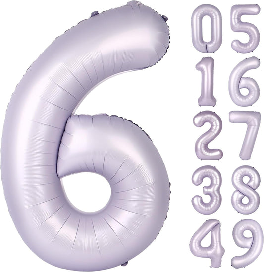 40 Inch Lilac Mylar Foil Number 6 Birthday Balloon, Digital Balloons for 6 16 Boy Girl Party Decorations Supplies, 2026 Lavender Big Helium Balloon Numbers for 26 36 46 60 Men Women Anniversary