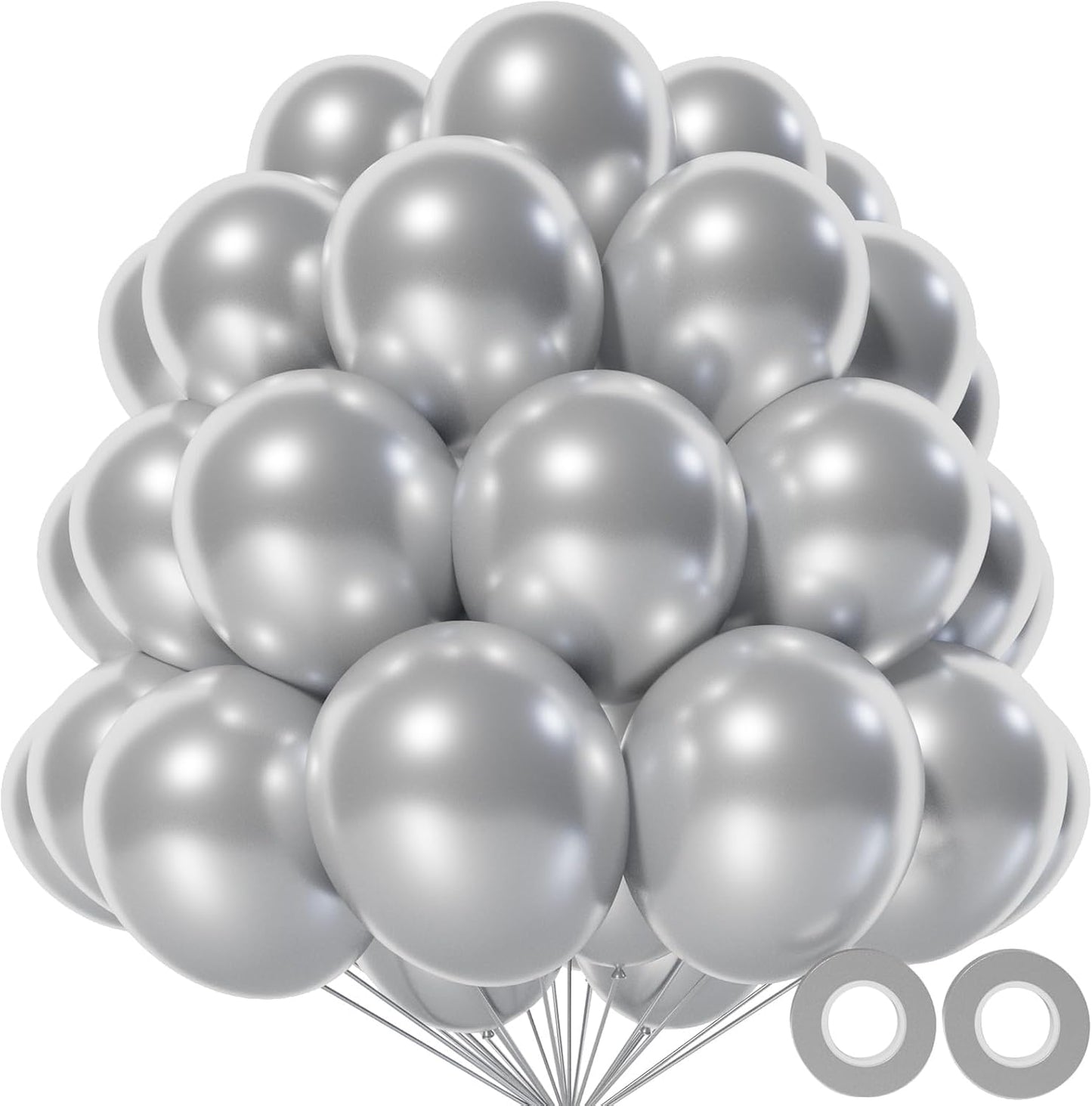 KAWKALSH Metallic Silver Balloon 12 Inch, 110pcs Latex Party Balloons Helium Bright Color for Birthday Baby Shower Wedding Party Supplies Arch Garland Decoration