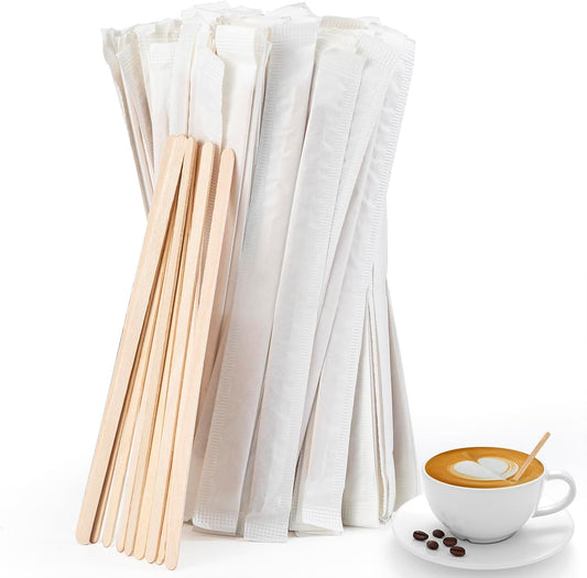 250 Pcs Coffee Stirrers 5.5 Inch Wood Coffee Stir Sticks Individually Wrapped Wooden Stir Sticks Disposable Wood Stir Sticks Eco-Friendly Wood Coffee Stir Sticks for Coffee, Cocktail (250 PCS)