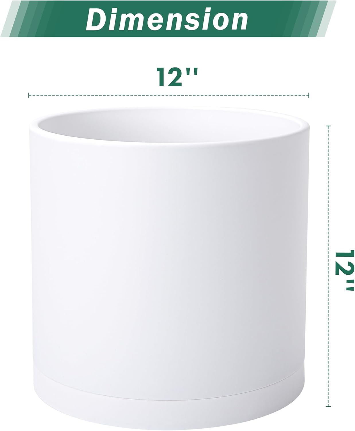 D'vine Dev 2 Pack 12 Inch Modern Plastic Plant Pots, Cylindrical Garden Planters for Plants with Drainage Holes and Saucers, White, 74-Z-P-1