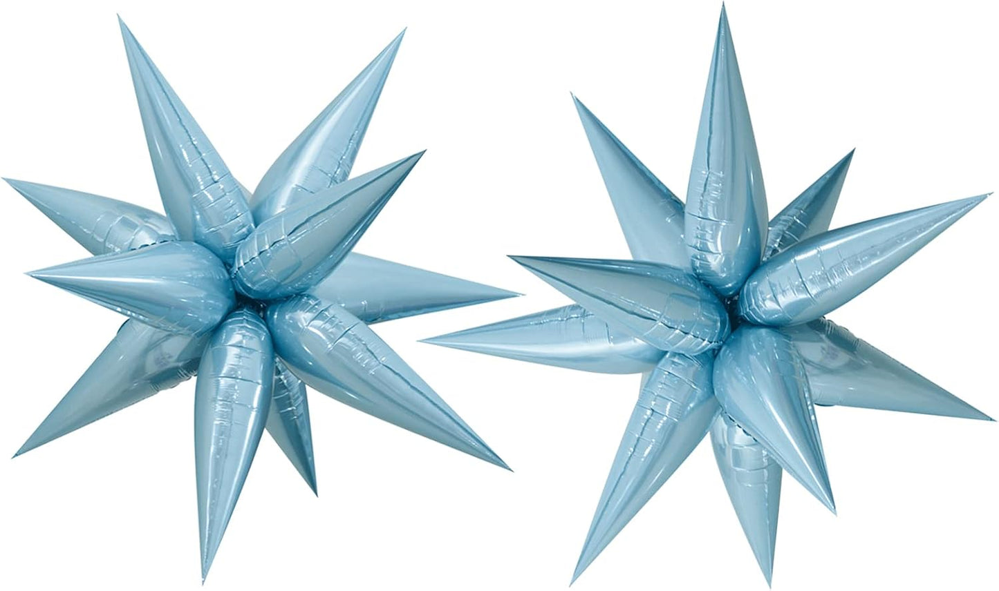 Tellpet Star Balloons Starburst Spike Shaped Balloon, 2pcs Large, Light Blue