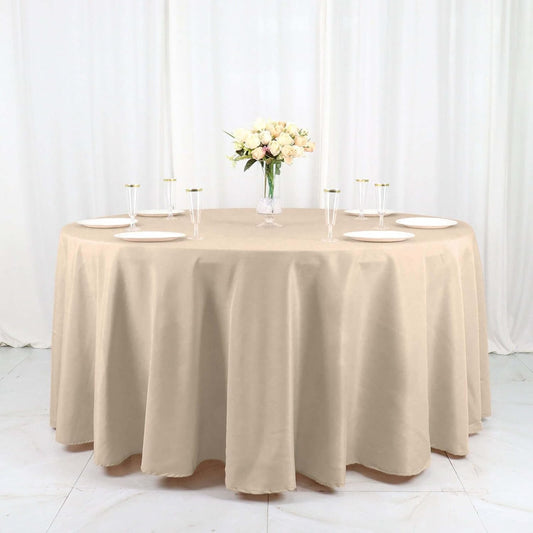 Efavormart Round Tablecloth, 120 Inch Stain & Wrinkle Resistant Washable Table Cloth, Decorative Polyester Fabric Table Cover for Banquet, Wedding, Dining - Nude