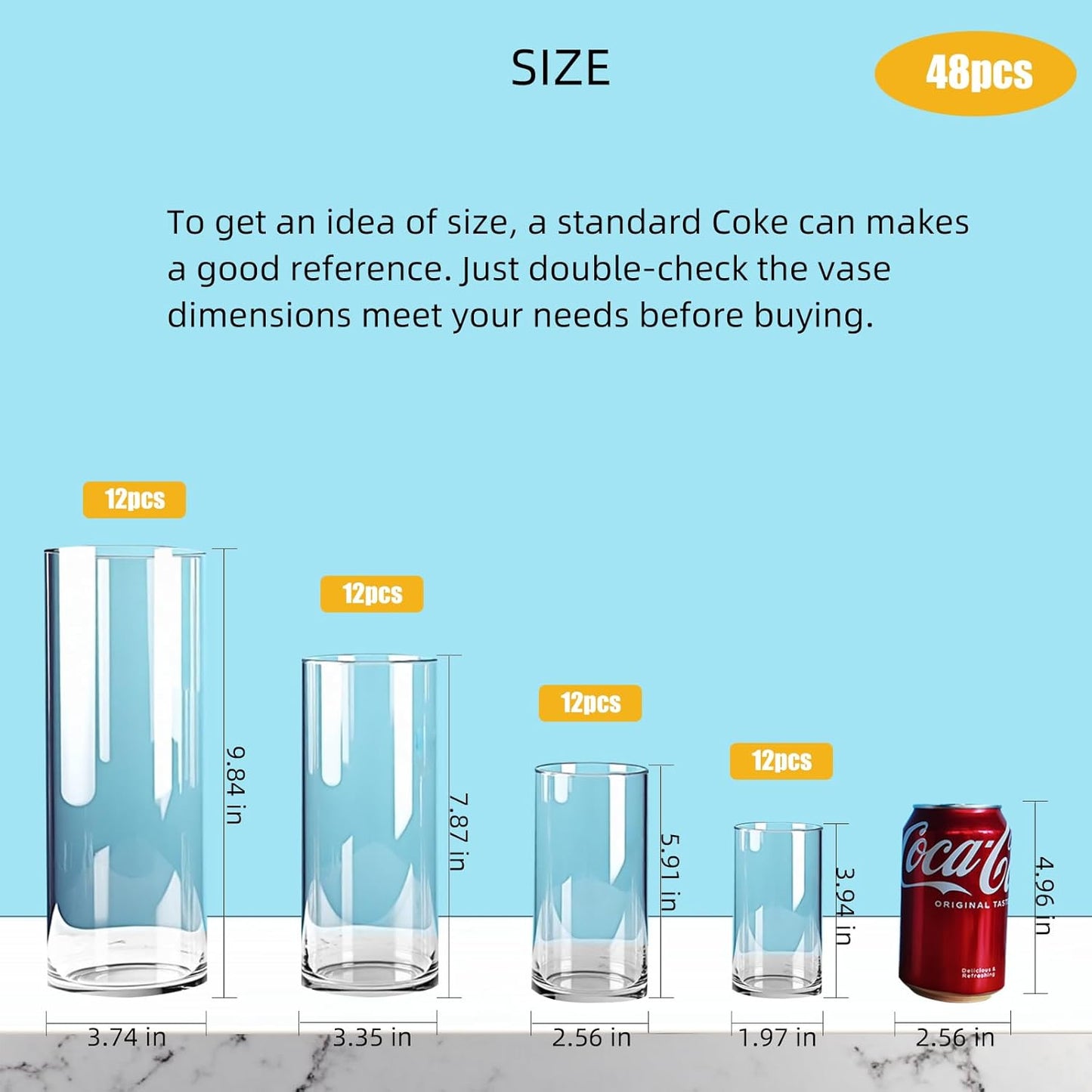 8 Clear Glass Cylinder Vases for Centerpieces - Different Sizes Floating Candle Vases Holder -4", 6", 8",10" Hight Perfect for Weddings and Events