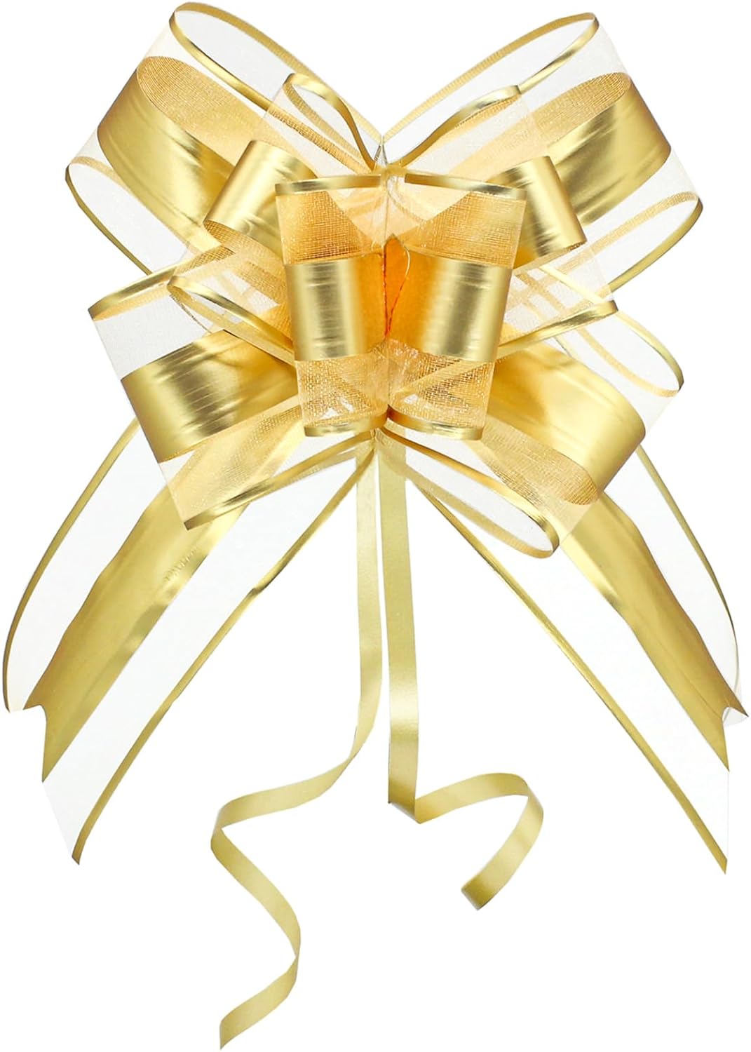 Gold Bows for Gifts, Large Pull Bow for Gift Wrapping, Christmas, New Year, Birthday, Weddings, Baby Showers, Graduations, Valentine's Day(8 inches, 10 PCS)