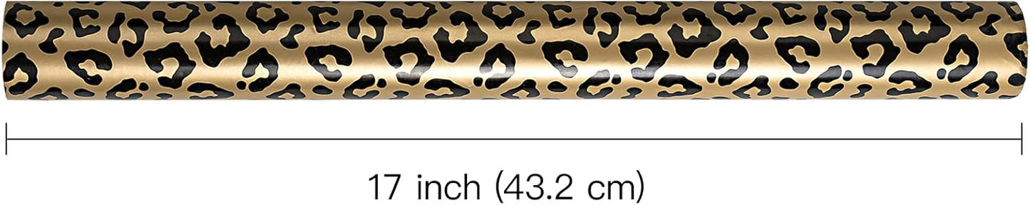 WRAPAHOLIC Reversible Leopard Wrapping Paper - Mini Roll - 17 Inch X 33 Feet - Leopard Print with Metallic Foil Shine and Stripe Design for Birthday, Holiday, Baby Shower