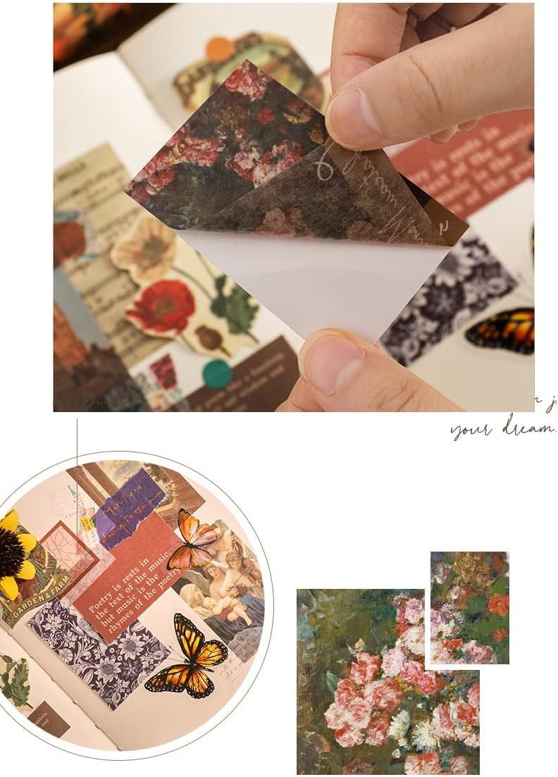 6 Sets 300 Pcs Washi Stickers Set Vintage Aesthetic Sticker Book for Journaling, DIY Decorative Paper Sticker Decals for Bullet Journal Art Scrapbooking Diary Card Craft Gift Album Notebook Stationery