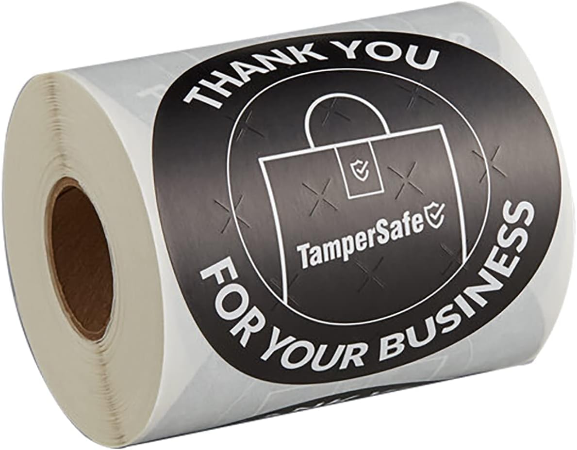 Angel's Peel Lounge Thank You Tamper Proof Stickers Roll — Tamper Evident Stickers for Delivery Bags, Drink Lids, Food Containers, Writable Seal Tape, Thank You Labels - 3x3in 250-COUNTS, BLACK, ROUND