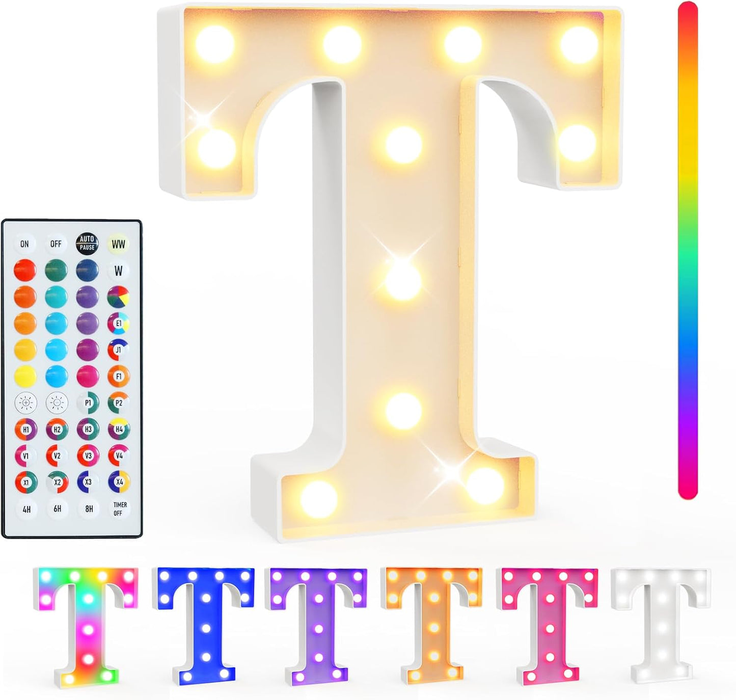 Pooqla Colorful Light Up Letters with Remote, Upgraded 35 Colors LED Marquee Letters, RGB Lighted Letter for Girls Teenager Gift, Birthday, Party, Wedding, Night Light, Room, Bedroom Decor, Letter T