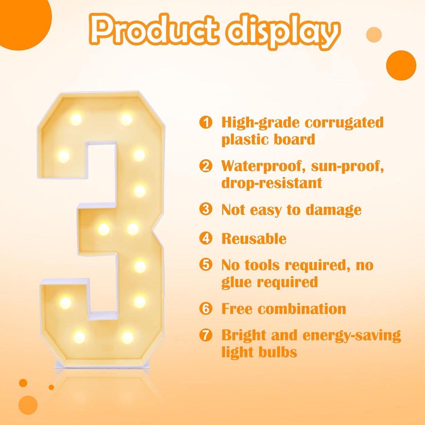 4ft Marquee for Numbers 3, Multifunctional Marquee for Numbers 4 Feet Tall, Number 3 Light up Sign, Light up Numbers for Party Decorations, Birthday, Anniversary Party Decor (Number 3)