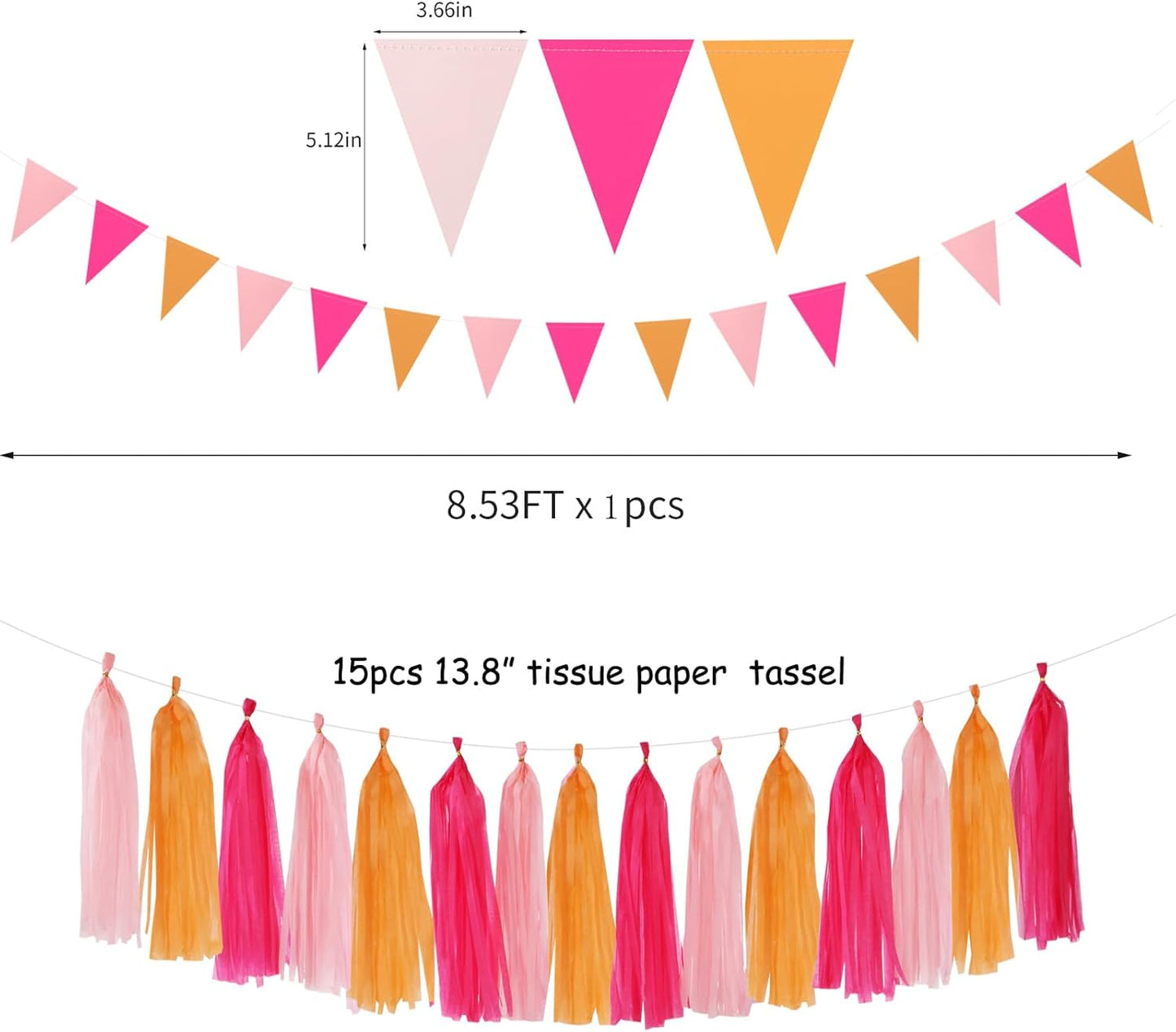Hot-Pink Burnt-Orange Fall Party Decorations - 23pcs Birthday Baby Shower Tissue Pom Poms Streamers,Sunset Autumn Thanksgiving Tassel Garland Banner,Bridal Wedding Graduation Decor Backdrop Ouruola