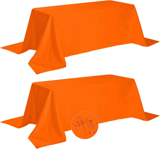 Fokitut 2 Pack Waterproof Rectangle Tablecloth, 90x156 Inch, Stain Resistant and Wrinkle Polyester Table Cloth, Fabric Table Cover for Kitchen Dining, Wedding, Party, Holiday Dinner-Orange