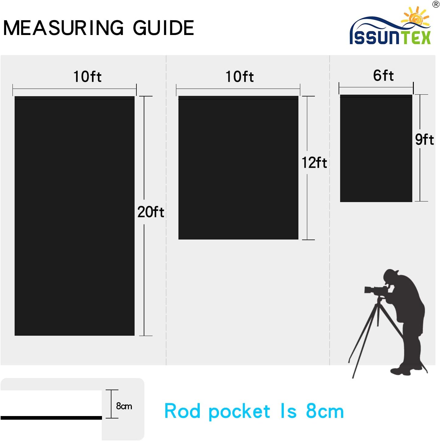 ISSUNTEX 10X12 ft Background Muslin Backdrop, Photo Studio, Collapsible High Density Screen for Video Photography and Television-Black