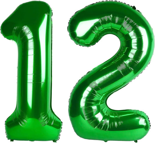 40 Inch Big Green Number 12 Balloon Birthday Decoration, Number 12 Helium Balloon Celebration, Boy Girl Baby Anniversary Party Graduations Supplies Decorations
