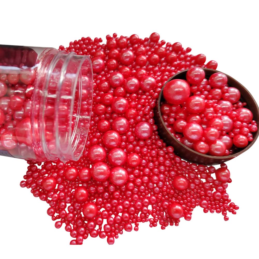 Edible Red Sugar Pearls Candy Sprinkles 120G/ 4.23Ounce Baking Cake Sprinkles Cupcake and Cake Topper Cookie Decorations Wedding Party Valentines Halloween Christmas Supplies