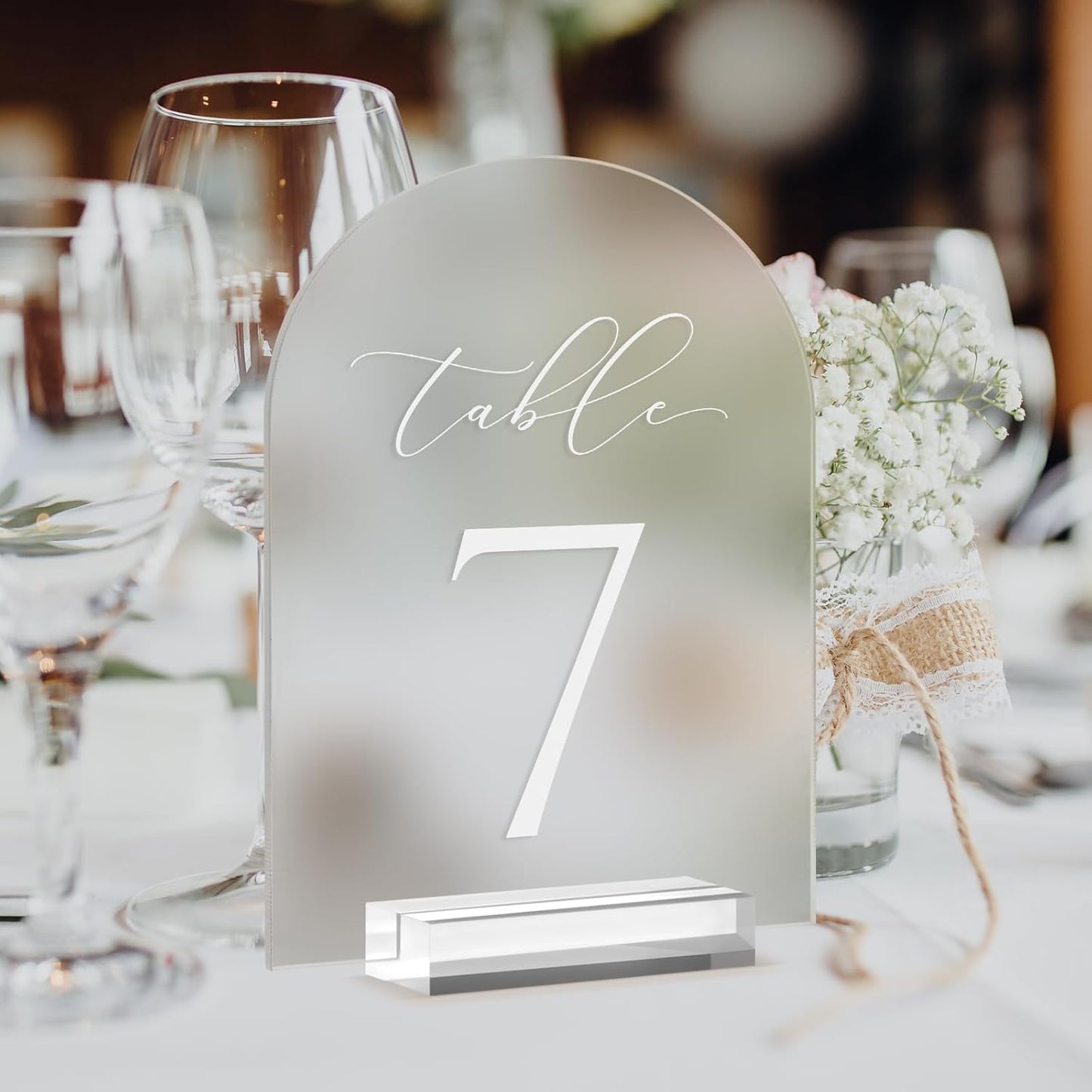 JINMURY Frosted Arch Table Numbers for Wedding, 5x7 Inch Acrylic Table Numbers 1-30 with Stands, Frosted Acrylic Arch Tabletop Sign with Holder for Centerpiece, Reception, Wedding, Party, Event