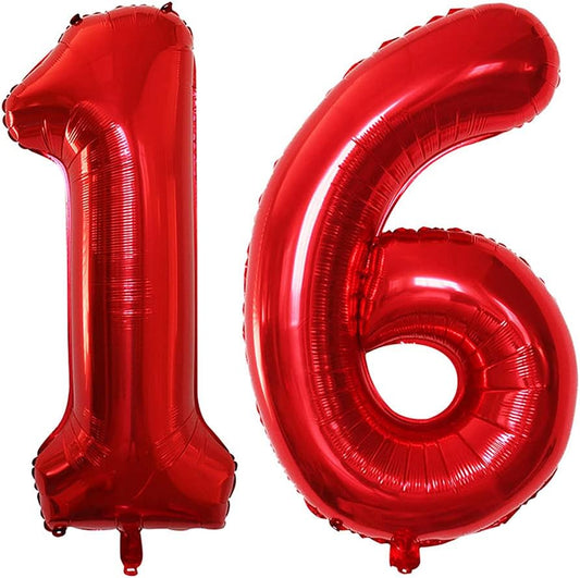 GOER Number 16 Balloons for 16th Birthday Sweet 16 Party Decorations,42 Inch Jumbo Foil Helium 61 Balloons for 61st Birthday Party Decoration (Red)