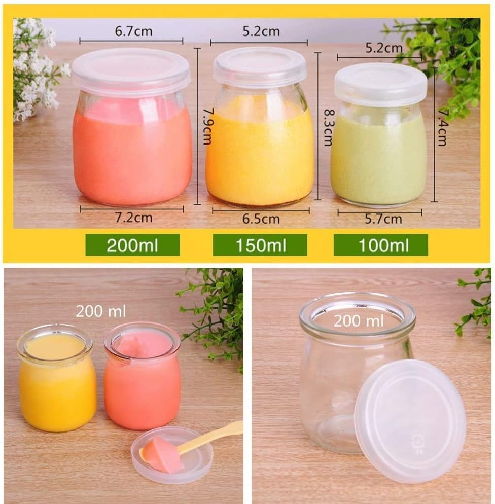 6 Pcs Yogurt Pudding Jars Bottles With Plastic Lids Ideal for Jam, Honey, Wedding Favors, Shower Favors, Baby Foods (5.5 oz (150ml))